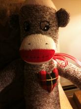 Free download image. Sock monkey.  Cross and Heart